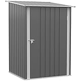 Outsunny Verzinkter Stahl Gerätehaus 1,6m³ 100x103x160cm Geräteschuppen mit Pultdach Abschließbarer Tür wetterfest Gartenhaus Outdoor Garten Schuppen Schrank für Hinterhof Außenbereich, Grau