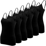 BQTQ 6 Stück Unterhemd Damen Camisole Tank Top Spaghetti Top Spaghettiträger Tank Top mit Verstellbarer Strap Basic Cami Tank Top für Frauen und Mädchen, Schwarz, M