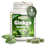 Ginkgo Biloba, hochdosiert, 400 mg - 120 Kapseln, vegan. Reiner Blatt-Extrakt mit Vitamin B5 - unterstützt die kognitive Funktion. OHNE künstliche Zusätze, laborgeprüft. Von Greenfood.