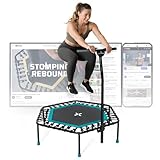 SportPlus Fitness Trampolin Indoor für Zuhause, Trampolin mit Haltestange höhenverstellbar, Gummiseilfederung, Workout & Cardiotraining, Premium-Qualität Designed in Germany 130kg