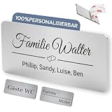 SMARTEON Personalisierte Namensschilder für Briefkasten aus Edelstahl, Klingelschild & Haustür – selbstklebendes Türschild mit Gravur, wetterfestes Briefkastenschild, Namensschild Klingel mit Logo