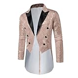 Caxndycing Glitzer Frack Herren Regular Fit Pailletten Blazer Langarm Sakko Glänzende Anzugjacket Festlich Mantel Sequins Smoking Paillettenanzüge Männer Goldener Anzugjacken