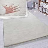 Paco Home Hochflor Teppich Wohnzimmer Schlafzimmer Shaggy Modern Flauschiger Fellteppich Weich Fell Imitat Kunstfell Einfarbig, Grösse:150 cm Quadrat, Farbe:Creme