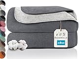 ZOLLNER Kuscheldecke zweifarbig in 150x200 cm - kuschelige Sofadecke in grau - waschbar bis 40°C - langlebiges Mischgewebe - Hotelwäschequalität - Oeko Tex® Zertifiziert