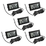 Gvolatee 5 Stück Aquarium Digital Thermometer mit Fühler, Temperatursensor Wasserdicht mit Kabel, LCD Thermometer Temperaturüberwachung mit Externer Sonde für Kühlschrank Gefrierschrank Aquarium