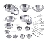 Kinderküche Zubehör, Küchenspielzeug Kochutensilien Set Küchenspielzeug aus Edelstahl Rollenspielzeug für Kleinkinder Verkleidungsspiele Töpfe und Pfannen, 25 pcs, Silber