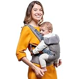 YOU+ME 4-in-1 Babytrage – 4 Tragepositionen Babytrage, 2-in-1 Bandana-Lätzchen – Baby Carrier für Neugeborene ab Geburt 3,6–14,5 kg (Grau)