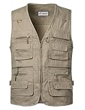 KTWOLEN Herren Outdoor Weste mit Multi-Taschened Anglerweste Jagd- und Angler Camping Wandern Weste Freizeit Ärmellos Jacke, Khaki, XL