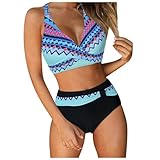 Damen Zweiteiliger Badeanzug V Ausschnitt überkreuztes Blumenmuster High Waist Bikini Große Brüste Schwarz Bademode Bauchkontrolle Bikini Sets Sexy