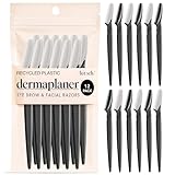 Kitsch Dermaplaning Tool - Face Razors for Women | Eyebrow Razor & Face Shaver for Women | Facial Hair Removal for Women | Dermaplane Razor for Women Face, 12 pc (Black)