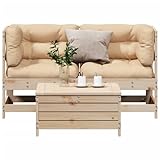 LAPOOH 3-TLG. Garten-Lounge-Set mit Kissen Massivholz Kiefer, Lounge Gartenmöbel Set, Terassenmöbel Wetterfest, Loungemöbel Terrasse, Gartenlounge, Garten Loungemöbel Set - 3250756