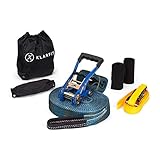 Klarfit Slackline, Slackline für Kinder & Erwachsene, Slackline-Set mit Übungsline, Ratsche, Seile & Hilfs-Slackline, Baumschutz, 15m Zipline, 150kg Traglast, Ninja Warrior Inspirierte Trainingsgeräte