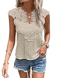 GORGLITTER Spitzenbluse Damen Elegant Oberteil Mit Spitze Blusentop Sommer Blusenshirt Summer Tops Locker Dirndlbluse Elegantes Outfit Aprikosenfarben L