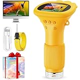 Handy-Mikroskop für Kinder, Ashfly 1000X tragbares Taschenmikroskop, 2,0' IPS-Bildschirm USB Microscope LED Lights -Anschluss an PC, Mini-Mikroskop draussen ab 3 Jahren-Orange(Bildungsgeschenk)