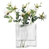 Navaris Glasvase geriffelt groß - 18,5x12x20cm - Blumenvase Glas minimalistisch Skandinavischer Stil - Vase Glas für Blumenarrangements Deko Wohnzimmer - Vase mit Rillen