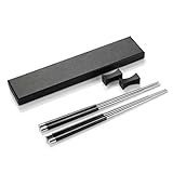 Crazy-m 2 Set Hohe Qualität Alloy EssStäbchen Essstäbchen Ablagen Chopsticks Essstäbchen Edelstahl mit Halter Geschenkset Chinesische Stäbchen Asiatisches Besteck mit schwarzer Schatulle