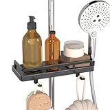 GOOPOOL Duschablage ohne Bohren Duschregal für Duschstange Dusche Caddy ohne Bohren Aufhängen Dusche Regale Halterungen Passend für [18mm-25mm] Schiene Kunststoff 1 Stück Schwarz GO