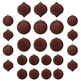 25 stück kunstoff Velvet weihnachtskugeln Dark braun 6cm 8cm für Weihnachtsbaum christbaumkugeln Weihnachten deko Tish (D Brown)