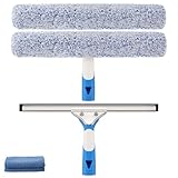 Mitclear Fensterreiniger Set(35cm), Silikon-Fensterabzieher + Mikrofaser-Fensterwischer, 2-in-1 Fensterputzer, Professionelles Fensterreinigungsset für Bad, Dusche, Fenster, Glas, Spiegel, Auto