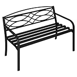WOLTU Gartenbank Metall wetterfest, Sitzbank Outdoor, Parkbank für 3 Sitzer, Balkonbank mit Rückenlehne Armlehnen, Bank für Garten Balkon Terrasse, 127x83x59,5 cm, Schwarz