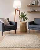 Interiyou Hochflor Teppich Sofia - 160x160 cm Creme - flauschig und einfarbig - waschbar und rutschfest - weicher Langflor
