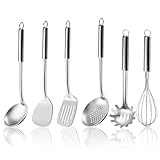 Gymdin Edelstahl Kochutensilien Set 6-teiliges, kochlöffel mit abnehmbarem Griff, Spatel, Pfannenwender, Suppenkelle, Schaumlöffel, Schneebesen, Nudelserver