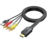 AUTOUTLET RCA auf HDMI Konverter, 1080P AV auf HDMI Adapter AV zu HDMI unterstützt 16:9/4:3 Konvertierung, PAL/NTSC, Cinch auf HDMI Adapter mit 150cm Männlich-RCA Kabel für DVD-, VHS- und VCR-Spieler