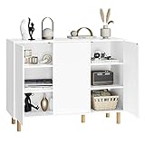 FirFurd Sideboard, Kommode weiß, Küchenschrank mit 3 Türen, griffloses Design, verstellbare Regale, 107x40x80cm(BxTxH)