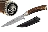 Messer Jagdmesser Skull Totenkopf echt versilbert Hirschhorn Trachtenmesser Jagd Hirschfänger Wild Bock Jagdnicker für Lederhose Biker Jäger Jagd Stahl-Klinge Hirsch, Farbe:Skull B