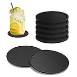 ZBKJYILF 6 Pcs Untersetzer Gläser, Glasuntersetzer, Runde Schwarze Silikon