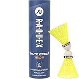 Raquex Badminton-Federbälle aus Nylon– Röhre mit 6 Federbällen mit Naturkork– drei Geschwindigkeitsoptionen–weiße oder gelbe Federbälle, robuste Badminton-Federbälle für drinnen und draußen (Gelb, 78)