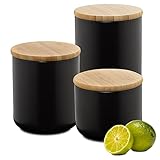 Moritz & Moritz 3x Vorratsdosen Schwarz 400ml, 600ml & 900 ml - Beschreibbar – 3x Keksdosen Keramik mit Deckel aus Bambus – Keramik Aufbewahrungsdose