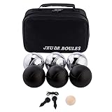 Engelhart - 010207 - Boules-Spiel 2 x 3 Schwarze und Graue - 74 mm - Triplette - Pétanque-Spiel - 6 Boules Pétanque, Nylon-Tasche, Maßband, Cochonnet - 2 Spieler - Ab 6 Jahren