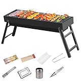 Lixiin Holzkohlegrill Camping Grill Holzkohle, Klappgrill Tragbarer Grill, 60x 23x 34 cm, mit 8pcs/set BBQ Zubehör Paket für 5-8 Personen, Für Camping Garten Picknick Party