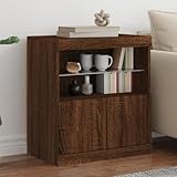 Fangmaliuyun Sideboard Küche mit RGB-LED Modernes Eichen-Design 60x37x67 cm, Massiv Holzwerkstoff & Glas, Wohnzimmer Flur Buffetschrank, Kaffeebar Geschirrschrank für Küche, Esszimmer & Büro