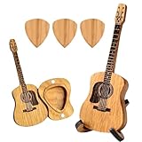 3 Stück Wooden Guitar Picks, TOATELU Plektren Gitarre mit Ständer und Box, Einzigartige Gravierte Gitarrenplektren, Geschenk für des Freundgitarristen