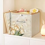 FANSU Aufbewahrungsbox Stoff, Aufbewahrungsbox Küche Schubladen Organizer Faltbar Kleiderschrank Organizer Vliesstoff Aufbewahrungskorb Quadrat für Würfelregal, Faltbox (33 * 33 * 38cm,Blaubeige 5)