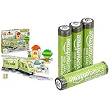 LEGO DUPLO Abenteuer-Eisenbahn, interaktiv/14 Gleise/Sound, 2+ Jahre, 10427, & AAA Akkus Amazon Basics 4 Stück, 850mAh