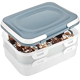 com-four® Partycontainer mit je 2 Etagen und Hebeeinsatz - Kuchen-Transportbox - Frischebox für Lebensmittel - Kuchencontainer mit Tragegriffen - Muffinbehälter (1 Stück pastell blau-grau)