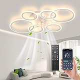 LED Deckenventilator Mit Beleuchtung 81W Deckenlampe Mit Ventilator Und Fernbedienung APP 3 Farbtemperatur 6 Geschwindigkeiten Deckenventilator Mit Licht Für Schlafzimmer Wohnzimmer Weiß 110cm
