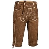 PAULGOS Herren Trachten Lederhose + Träger, Echtes Leder, Kniebund in 4 Farben Gr. 44-60, Herren Größe:50, Farbe:Hellbraun