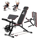 CRYSTAL FIT Verstellbare Hantelbank, Krafttrainingsbänke mit Widerstandsbändern, Sit-Up-Bank, Schrägbank, Flachbank, Ganzkörpertraining