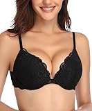 Deyllo Damen Push Up BH mit Blumen Spitze Schalen Bügel BH Gepolstert Elegant(Schwarz,75A)