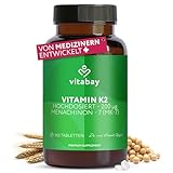 Vitabay Vitamin K2 Hochdosiert 200 µg (mcg) - 365 Vitamin K2 Tabletten Vegan & Laborgeprüft - MK-7 (Menachinon-7) aus natürlichen Zutaten in All-Trans Form - Hohe Bioverfügbarkeit