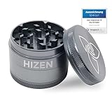 HIZEN Alu Grinder Ø 49mm, 4-teilige Kräutermühle, Crusher Set für getrocknete Kräuter, Pollen, Blüten, Gewürze mit Pollenfach und Schaber (Gunmetal)