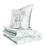 Zeitgeist Cholet Bettwäsche 135x200 cm - 100% Baumwolle, Reißverschluss, 2tlg Bettwäsche Set Blumen grün weiß