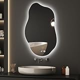 BD-Baode Asymmetrischer LED Badspiegel mit Beleuchtung 52 x 85 cm 3 Lichtfarbe Einstellbare Spiegel Bad mit Beleuchtung LED Spiegel mit Licht mit Touch-Schalter,Uhr