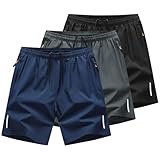 ACMEDE 3er-Pack Herren Sport Shorts S-6XL, Schnell Trocknend Kurze Hose mit Reißverschlusstasch Bermudas Herren Laufshorts Sweatpants Kurze Hose Atmungsaktiv Herren Jogging Shorts 100-290lb
