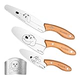 Kizzikids Kindermesser 4 teiliges Kinder Sicherheit Küchenmesser Set, Edelstahlklinge, Wellenschliff, Holzgriff, zum Schneiden Kochen von Obst oder Gemüse, Kinder Messer für ab 3 jahre