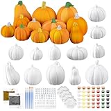 Vertintong 12-teiliges Keramik-Kürbis-Set zum Selbermachen, Malset mit Herbstthema, bereit zum Bemalen, Kürbis-Statuen, Bemalen Ihrer eigenen Halloween-Kürbis-Figuren, unlackiertes Basteln mit